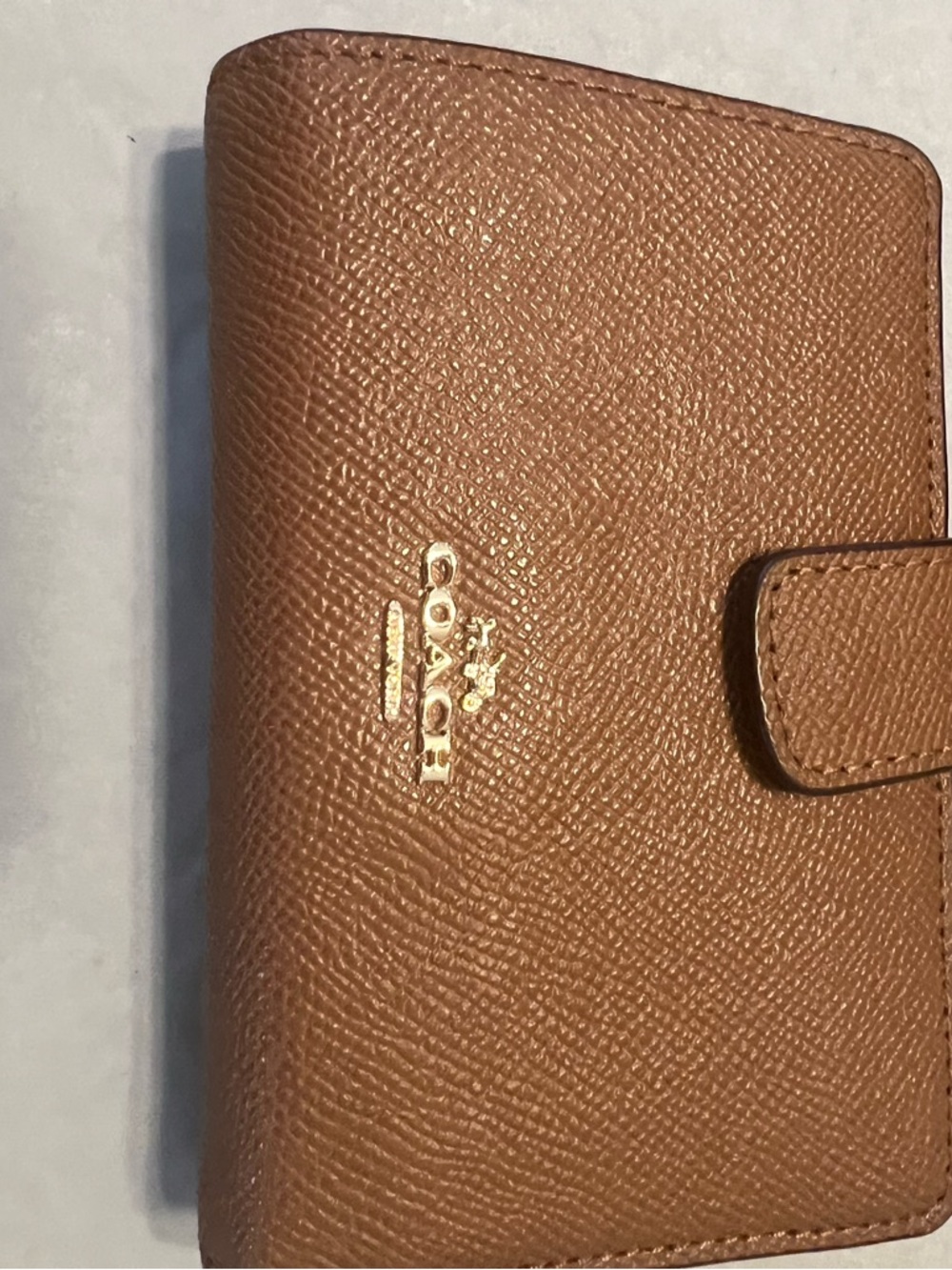 Coach Pebbled Leather Wallet in Brown with Gold Logo